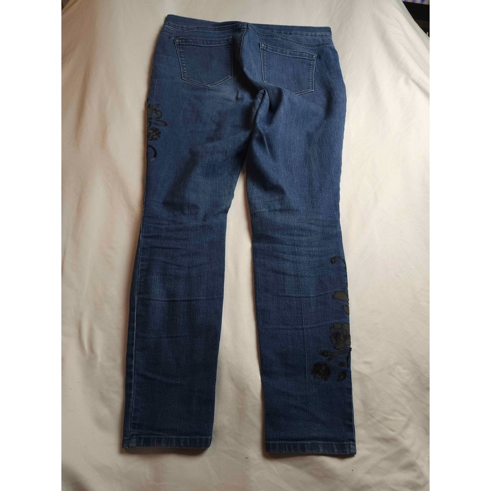 New Directions Skinny Jeans Womens Size 12R Blue Denim Floral Pull On Stretch